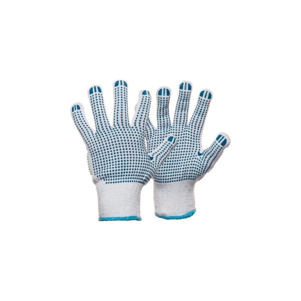 Adīti kokvilnas cimdi ar PVC punktējumu (divpusēju)