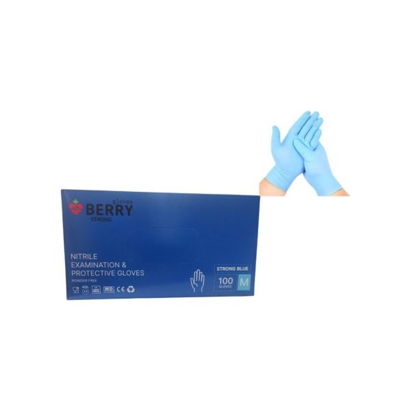 BERRY STRONG nitrila cimdi — zili, biezie (5 g), bez pūdera (100 gab.)
