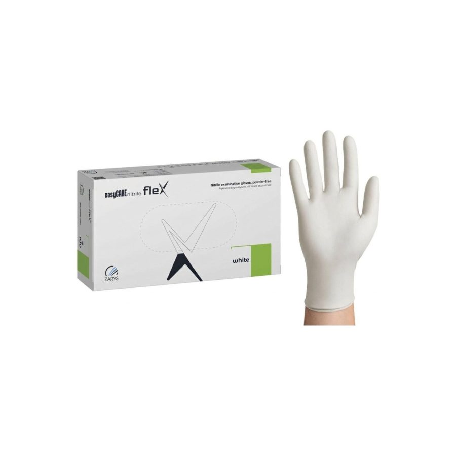 easyCARE nitrile flex BALTI elastīgie nitrila diagnostikas cimdi bez pūdera (100 gab.)