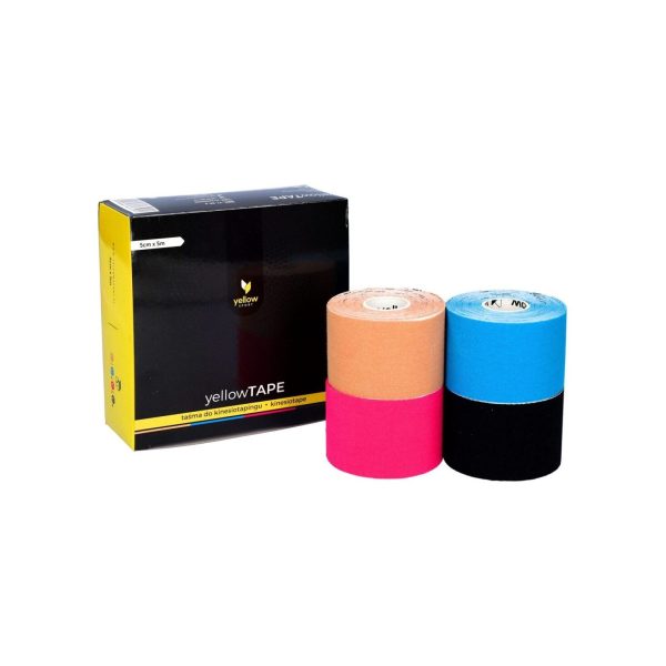 Kinezioloģiskais teips yellowTAPE, komplekts, 4 krāsas: rozā, ādas, zila, melna