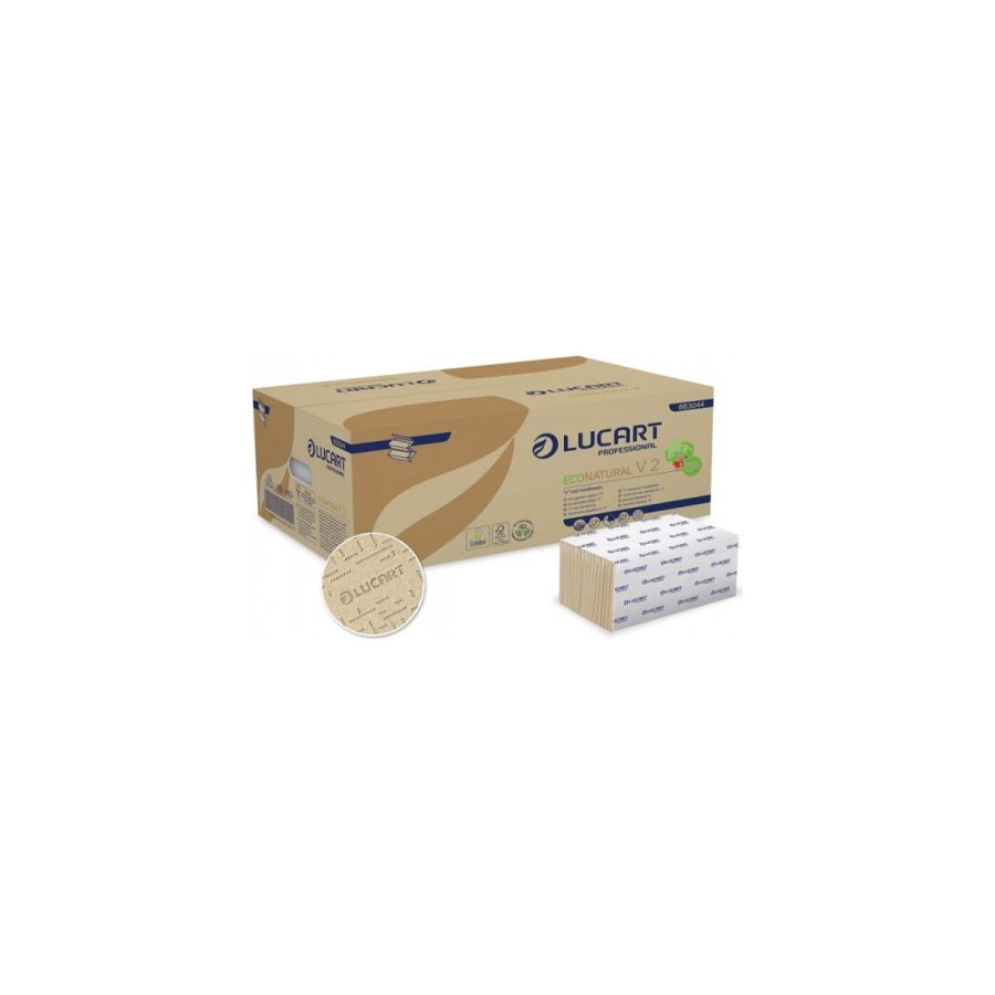 Lucart ECONATURAL V 2 papīra roku dvieļi loksnēs (V-locījums, 2 sl., Fiberpack®), 20 iepakojumi Lucart ECONATURAL V 2 papīra roku dvieļi loksnēs (V-locījums, 2 sl., Fiberpack®), 20 iepakojumi