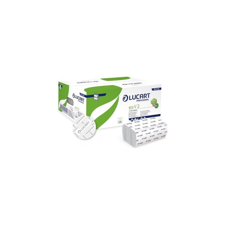 Lucart ECO V 2 papīra roku dvieļi loksnēs (V-locījums, 2 sl.), 20 iepakojumi Lucart ECO V 2 papīra roku dvieļi loksnēs (V-locījums, 2 sl.), 20 iepakojumi