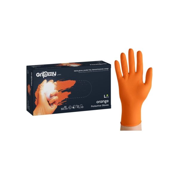 Zarys Gripzzly , Oranžā krāsā, Nitrila cimdi bez pūdera N50